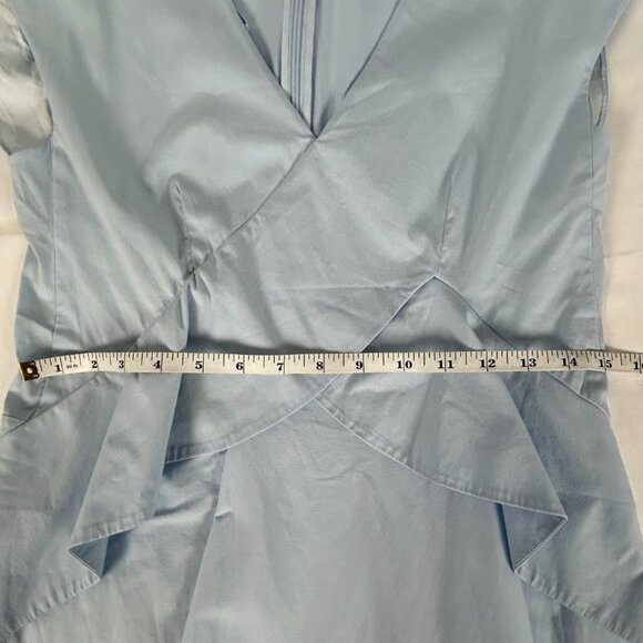 COS Dress Womens 6 Draped Cap Sleeve Blue V-Neck Midi Stretch Asymetrical Hem - Picture 12 of 16